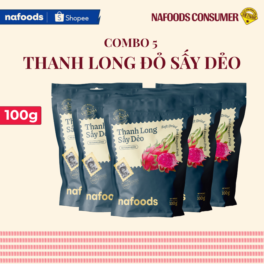 [A] Thanh Long Ruột Đỏ Sấy Dẻo Không Đường Nafoods Gói 100g/500g - Trái Cây Sấy Healthy, Giàu Chất X