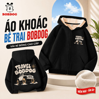 Áo khoác bé trai BOBDOG, áo hoodie zip cho bé trai chất liệu nỉ bông dày dặn in hình ô tô dễ thương