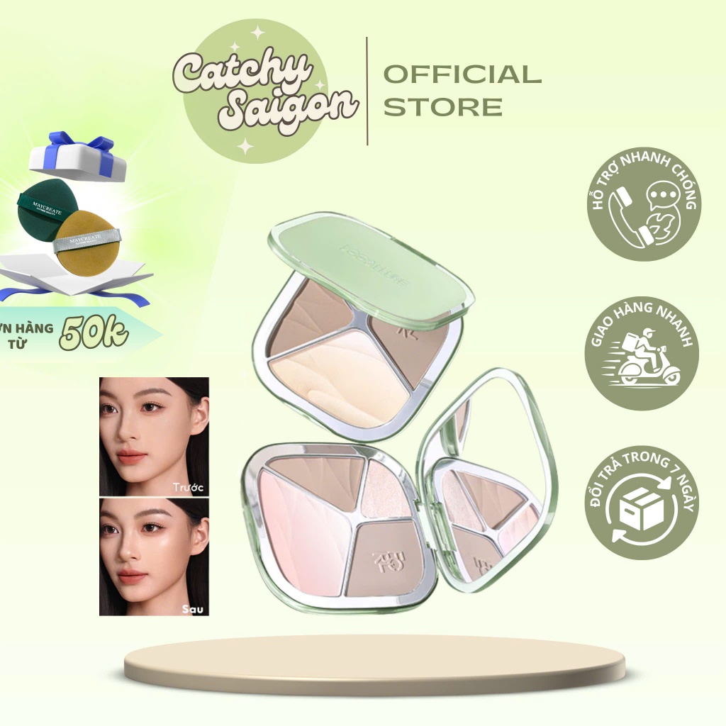 [FOCALLURE] Phấn Tạo Khối 4 Ô Focallure Kèm Highlight Vỏ Xanh (VN-FA-F86)
