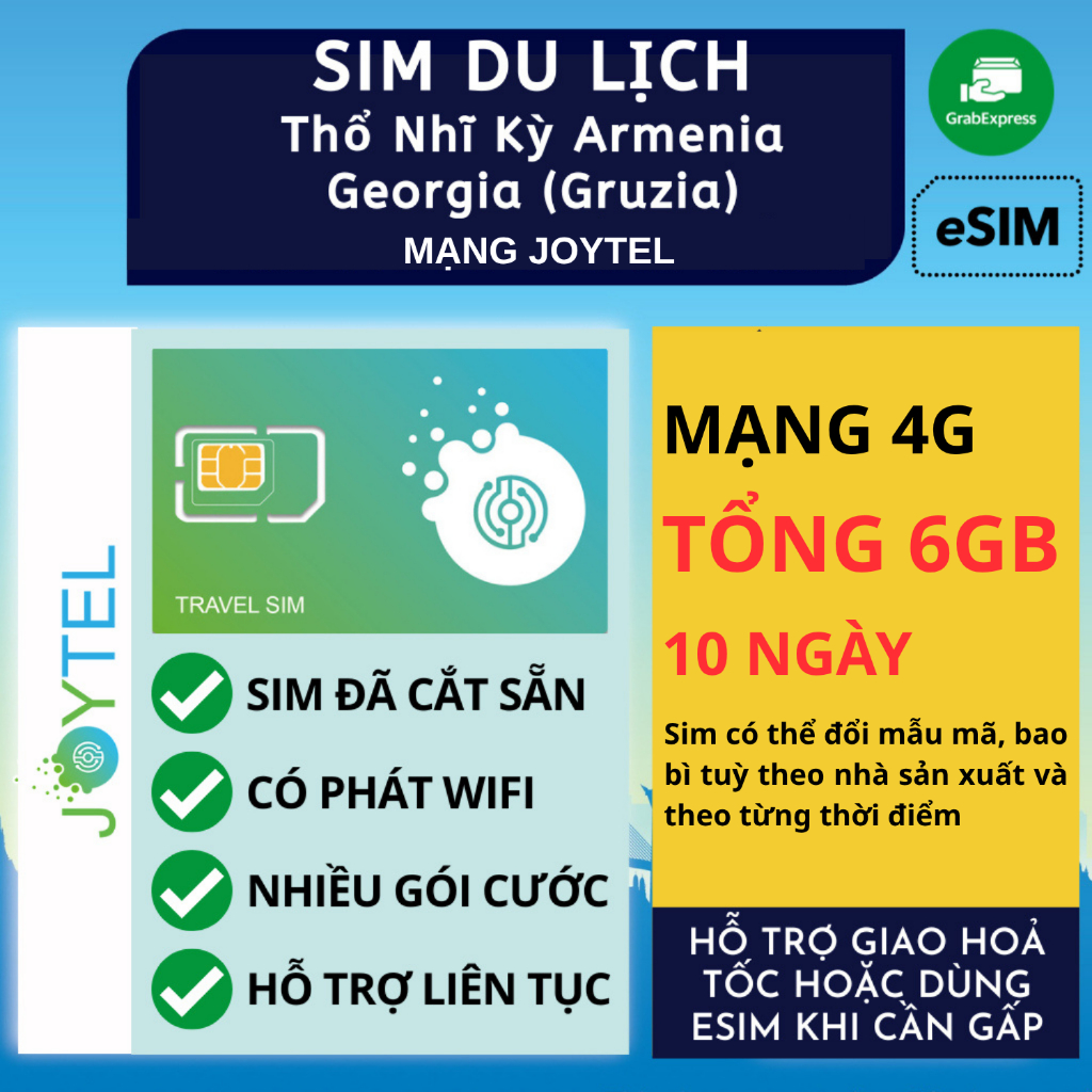 [KHÔNG CHẶN TT+TEST TẠI VN ĐƯỢC] Sim du lịch Thổ Nhĩ Kỳ Armenia Georgia (Gruzia) không giới hạn inte