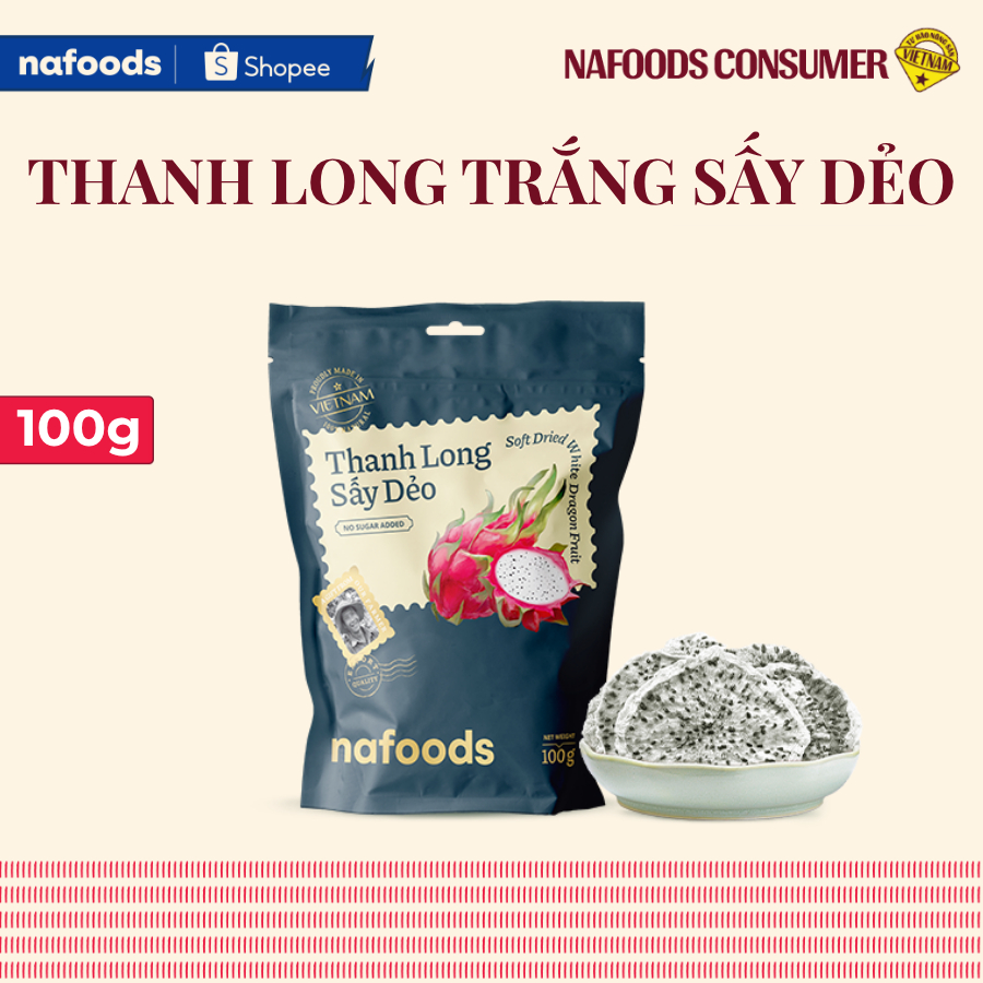 [A] Thanh Long Ruột Trắng Sấy Dẻo Không Đường Nafoods Gói 100g - Trái Cây Sấy Dẻo Tự Nhiên, Giàu Chấ