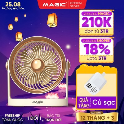 Quạt tích điện Magic A-005 pin trâu xoay 360 độ, dùng 19h, treo tường-để bàn, bảo hành 12 tháng