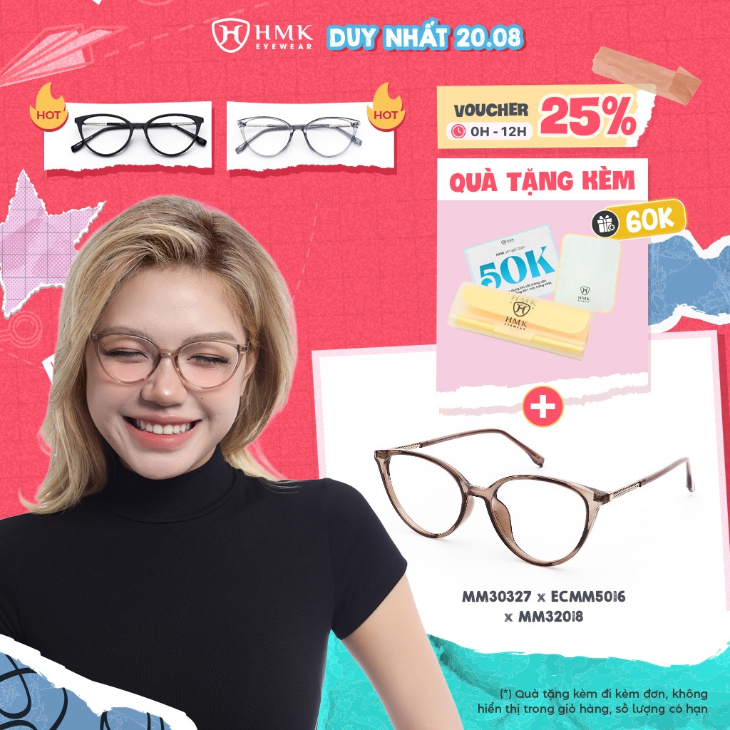 Kính Mắt Mèo Trendy HMK Eyewear Nhựa Thời Trang Hiện Đại Lắp Được Cận - MM30327 x ECMM5016 x MM32018