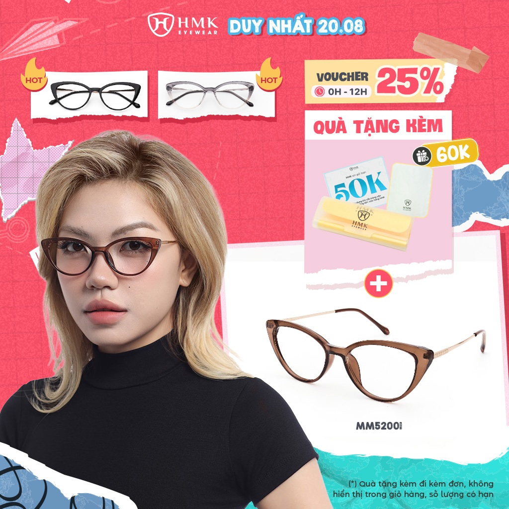 Gọng Kính Mắt Mèo HMK Eyewear Nhựa Kim Loại Cá Tính Thời Trang Nam Nữ - MM52001