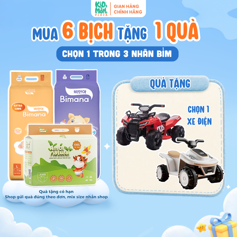 (DEAL HOT) [TẶNG XE ĐIỆN] COMBO 6 BỊCH tã bỉm AMOR NATURAL/BIMANA/BIMANA EXTRA CARE chính hãng, tiết