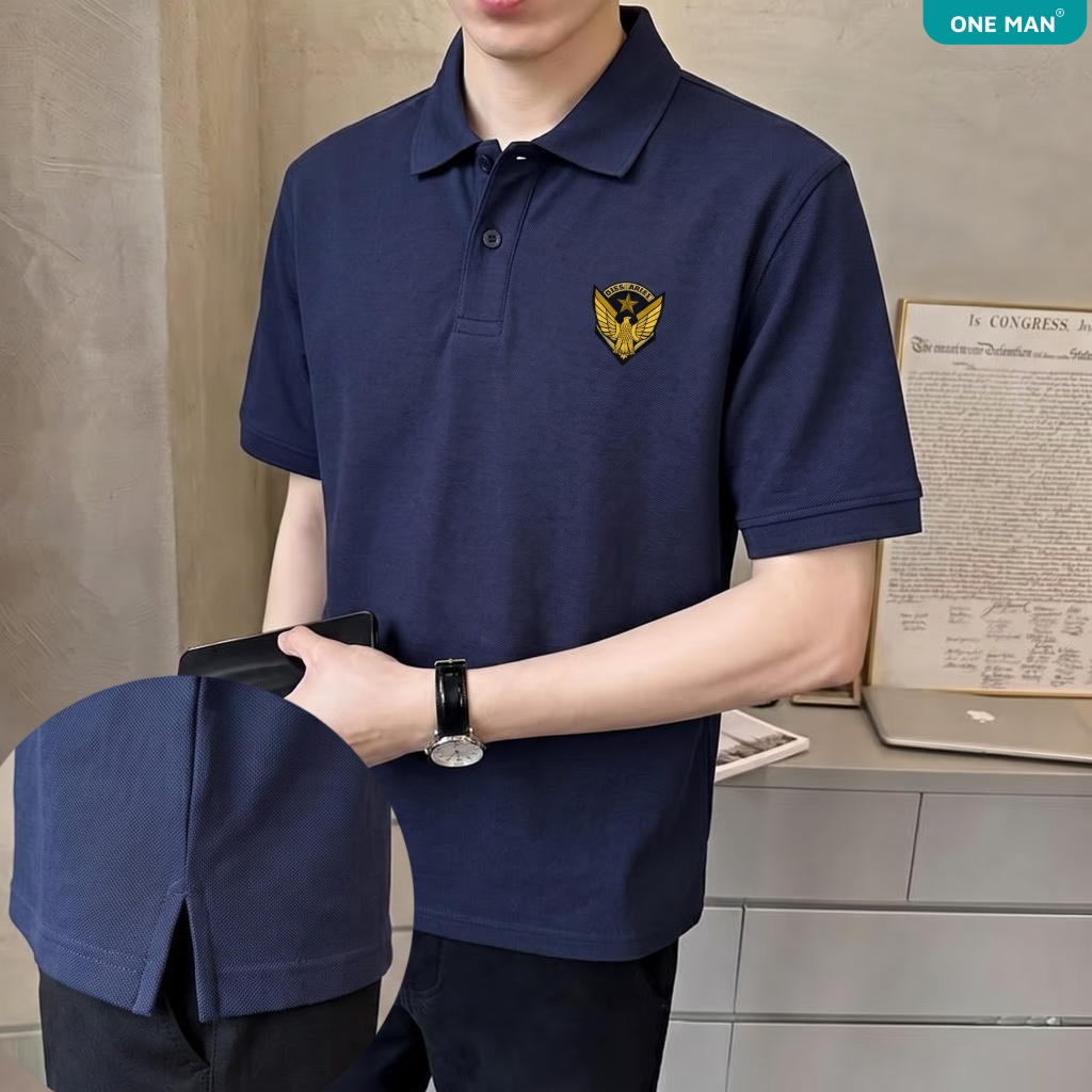 Áo polo nam ONE MAN [Tặng kèm hộp], hoạ tiết in logo USA form suông xẻ tà dễ mặc cực tôn dáng - lịch