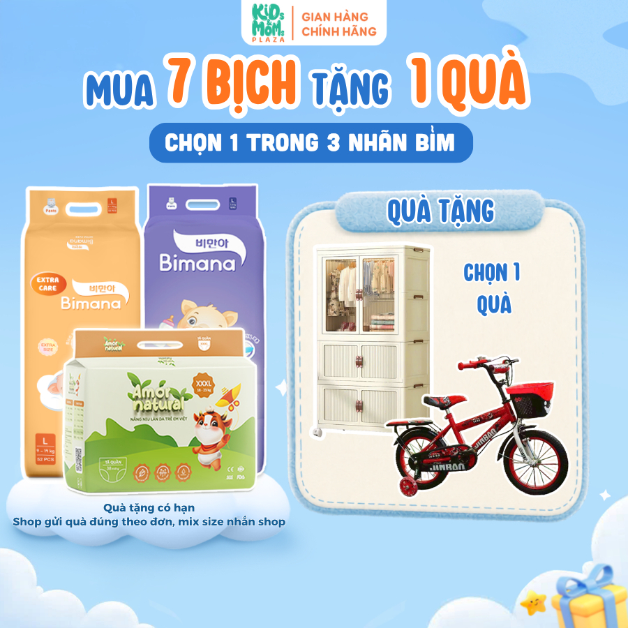 [TẶNG TỦ/XE ĐẠP] COMBO 7 bịch tã bỉm AMOR NATURAL/BIMANA/BIMANA EXTRA CARE siêu thoáng, chính hãng, 