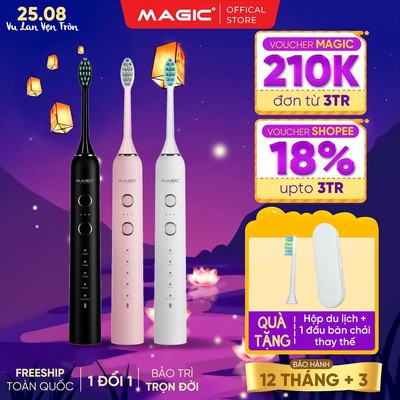 Bàn Chải Điện Magic B-22, 5 Chế Độ Làm Sạch, 3 Chế Độ Rung, Lông Mềm Dupont, Pin 60 Ngày, BH 12T