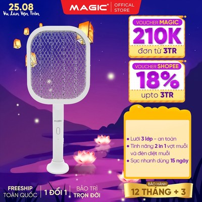 Vợt Muỗi Magic A-016 Tự Động Diệt Muỗi, Đèn UV, Pin 800mAh, Công Suất 3W, Bảo Hành 12 Tháng