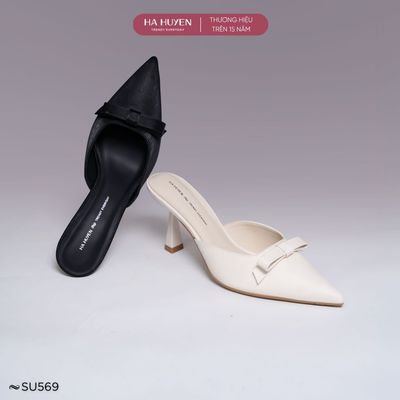 Sục cao gót nữ HÀ HUYỀN mũi nhọn nơ nhí gót nhọn 7cm - SU569