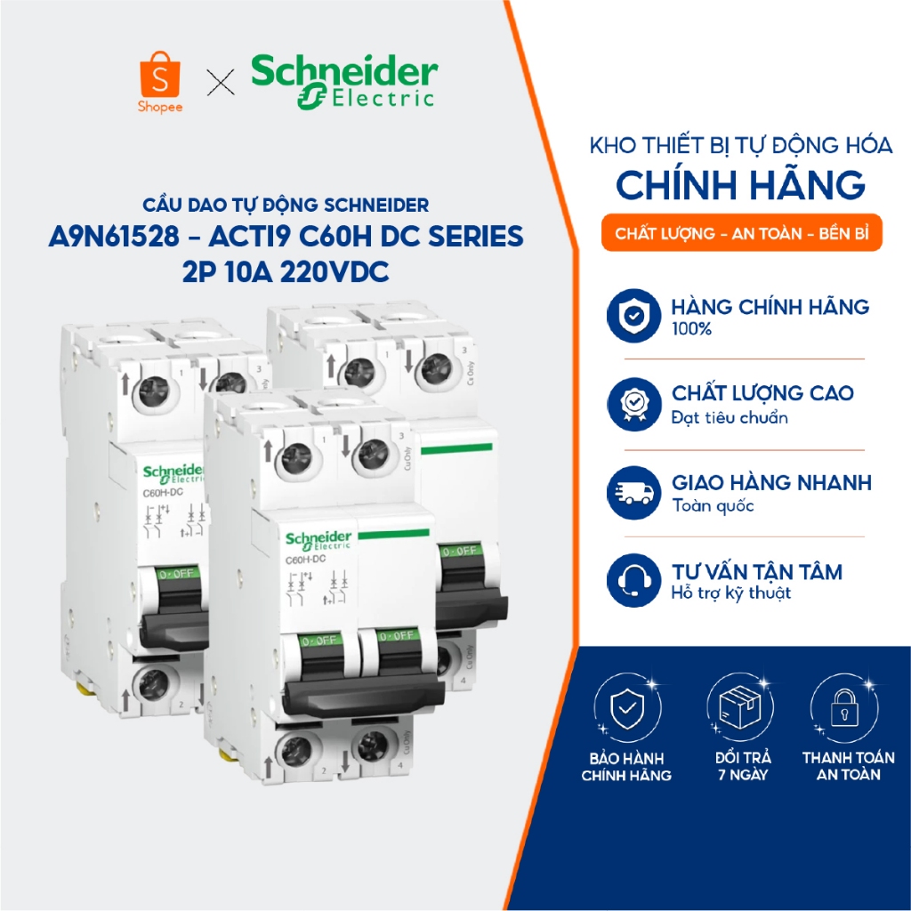 Cầu dao tự động A9N61528 Schneider - Acti9 C60H DC Series - 2P 10A 220VDC