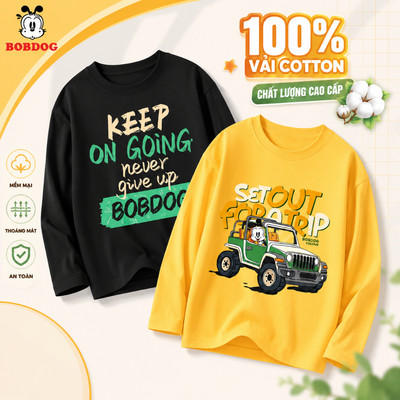 Áo thun dài tay bé trai BOBDOG in hình ô tô cổ tròn chất liệu cotton mềm nhẹ co giãn cho bé