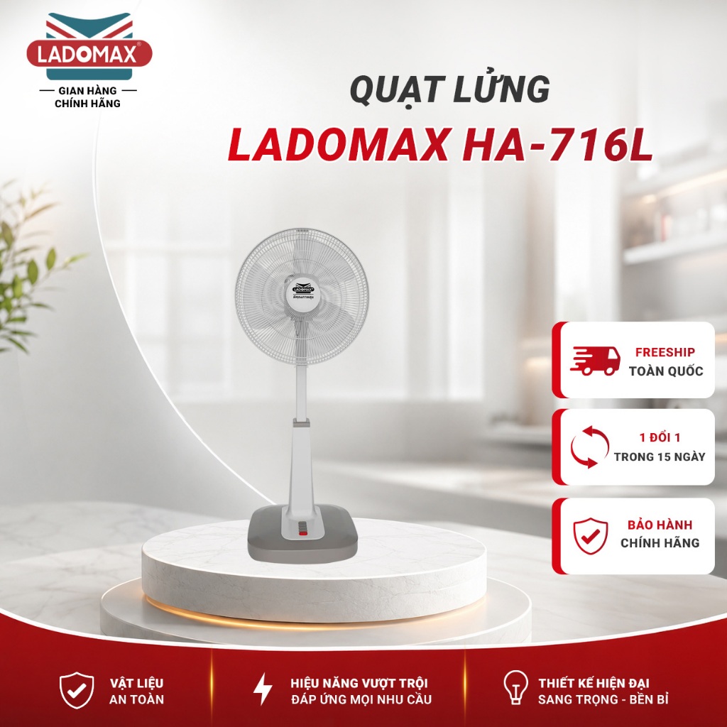 Quạt Lửng LADOMAX 16 Inch 75W Motor Đồng 4 Tốc Độ Đảo Chiều Lưu Lượng Gió HA-716L2500m³/h HA-716L