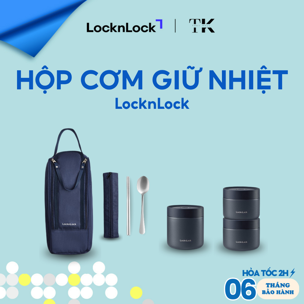 Bộ Hộp Cơm Giữ Nhiệt Văn Phòng LocknLock Lunch Box 3 Ngăn Kèm Túi Thìa Đũa LHC8052S02 TOKY MALL