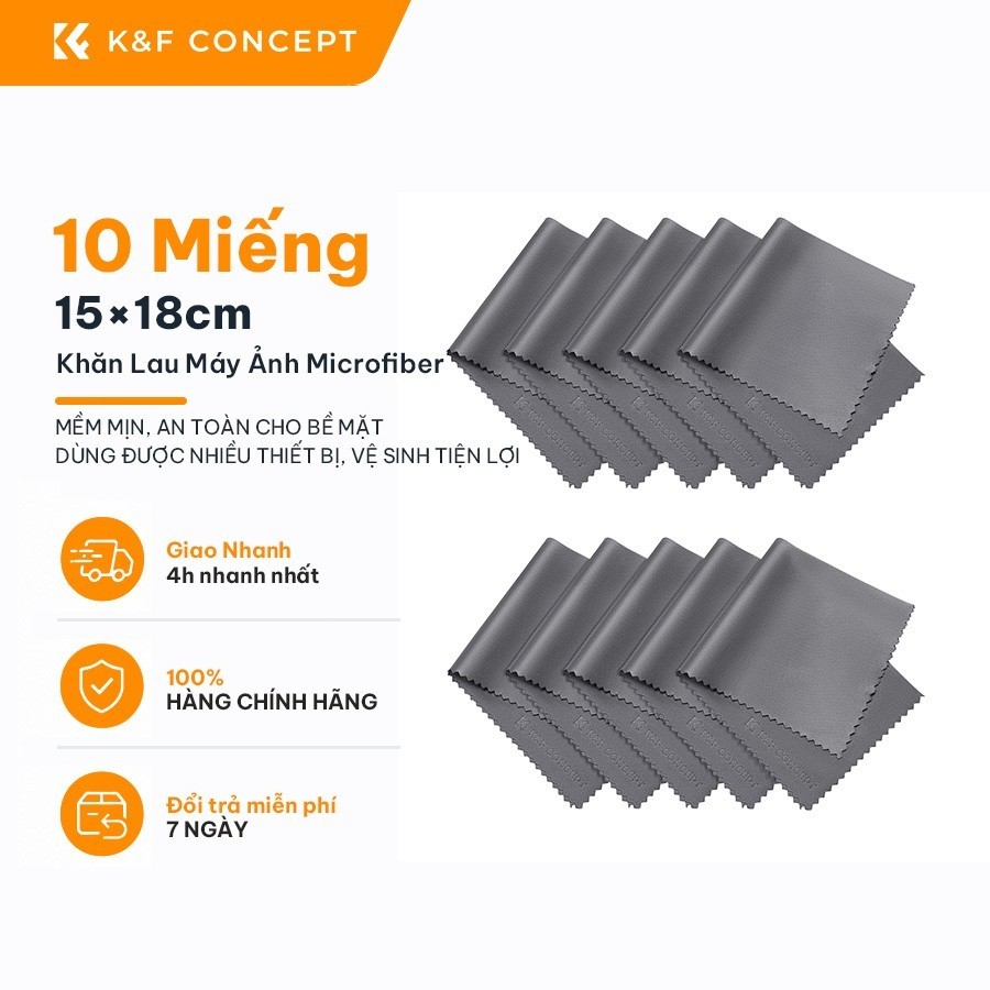 K&F CONCEPT Khăn Lau Vệ Sinh Máy Ảnh Microfiber Chống Trầy Xước 10 Miếng 15x18cm