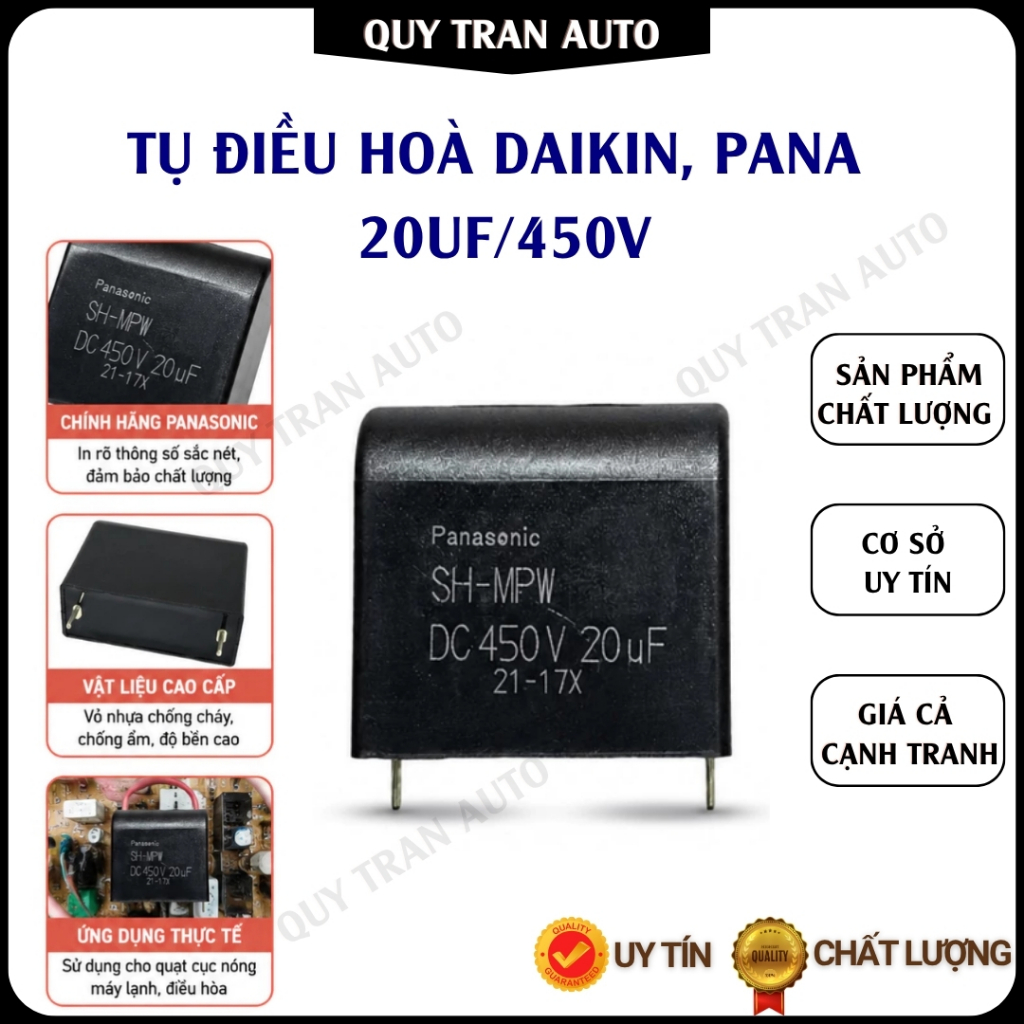 Tụ điều hoà Daikin chính hãng 20uF DC450V, Tụ pana 20uf thay thế cho casper daikin - Quý Trần Auto