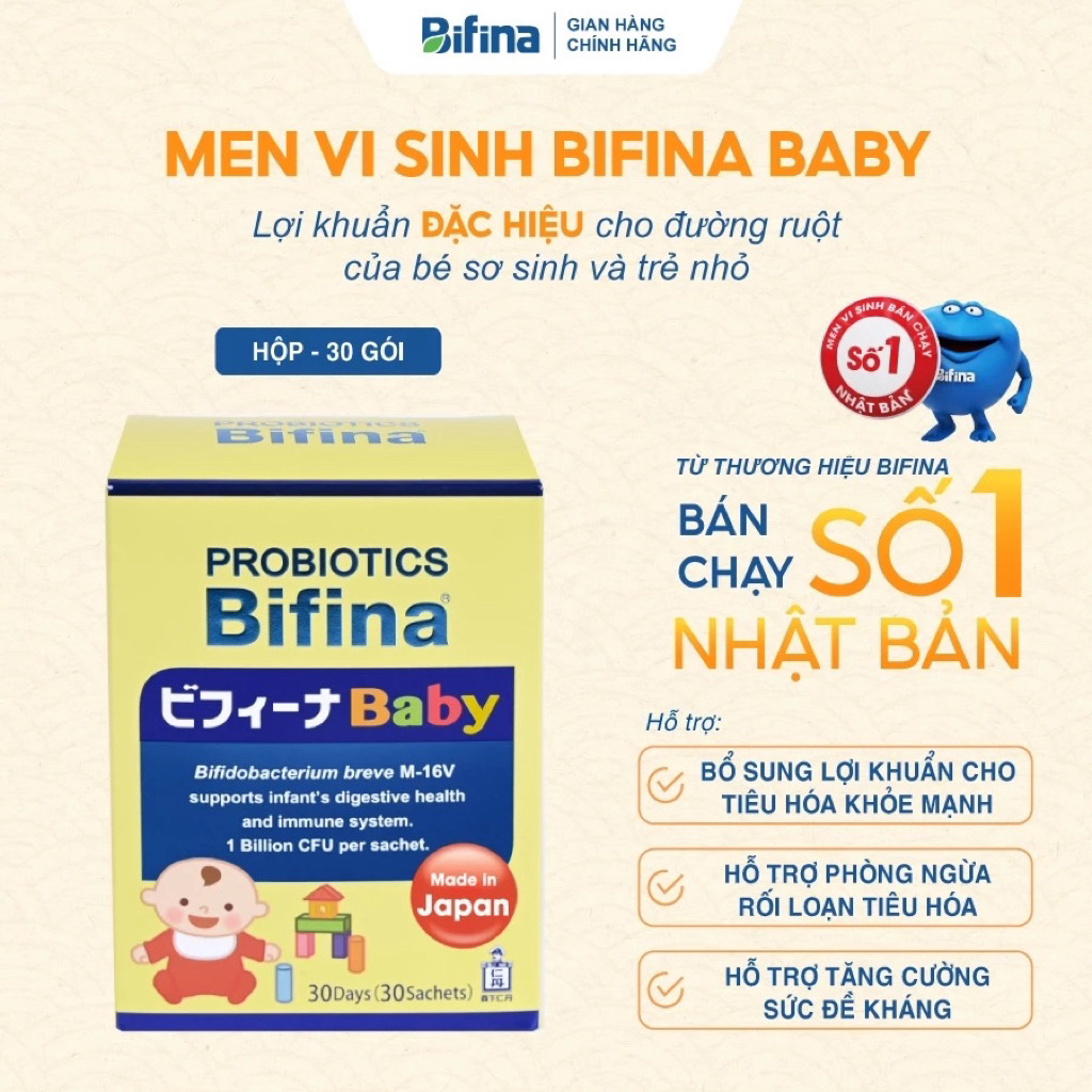 Men vi sinh Bifina Baby Nhật Bản – Tiêu hóa khỏe, hỗ trợ giảm táo bón, tăng đề kháng cho bé – Hộp 30
