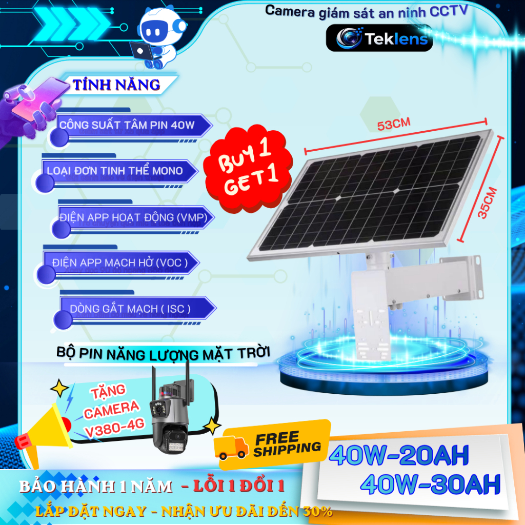 (TẶNG CAMERA 4G) BỘ LƯU ĐIỆN NĂNG LƯỢNG MẶT TRỜI 40W20Ah/ 40W30Ah Đảm bảo cho hệ thống camera hoạt đ
