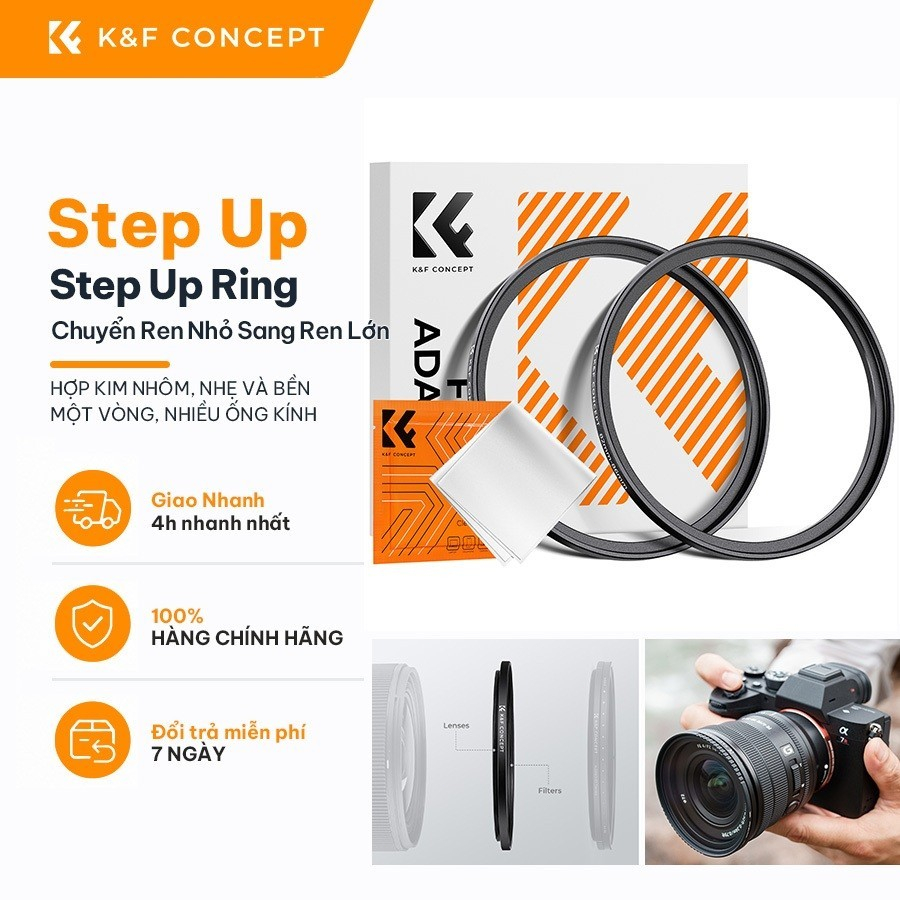 K&F CONCEPT Bộ Vòng Chuyển Filter Step Up Ring Nhôm Chuyển Ren Ống Kính Nhỏ Sang Filter Lớn