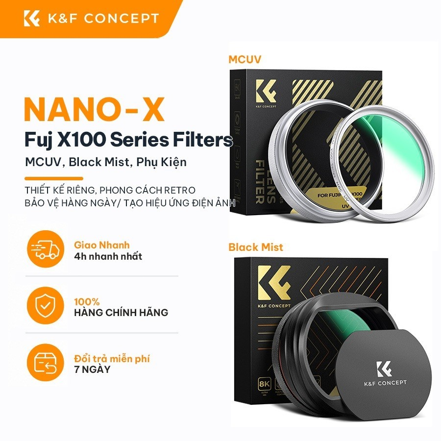 K&F CONCEPT Bộ Filter Máy Ảnh Fujifilm X100 Series MCUV Black Mist 1/4 Kèm Adapter Phong Cách Retro