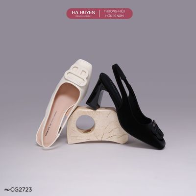 Giày cao gót 8cm nữ HÀ HUYỀN, cao gót công sở mũi vuông quai hậu gót dẹt 8 phân - CG2723