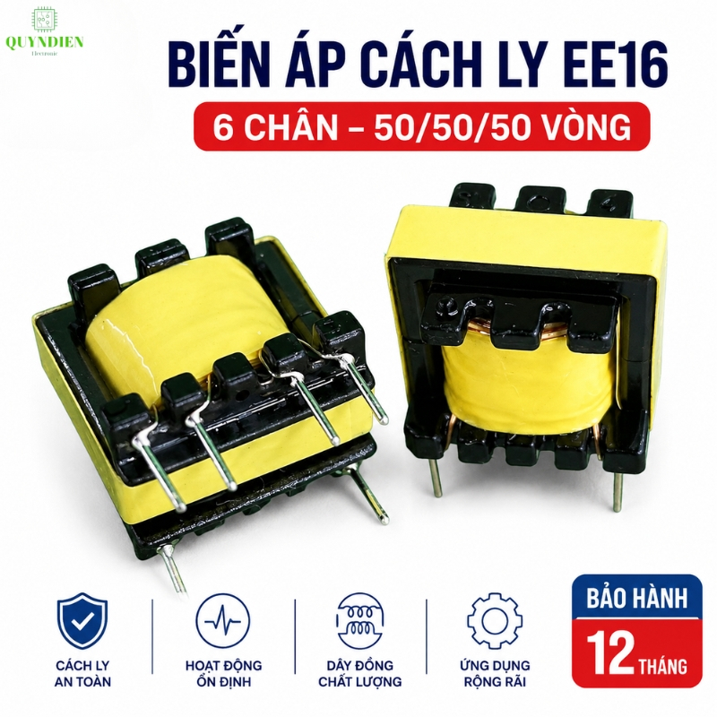Biến áp cách ly E16 Quấn sẵn 50-50-50 vòng, dây đồng 0.25mm, 6 chân, cách ly lái FET/IGBT
