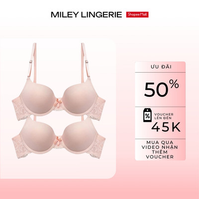 Combo 2 Áo Ngực Nữ Cúp Tròn Phối Ren Miley Lingerie- Mút 2,5cm, Thoáng Khí BRM12002
