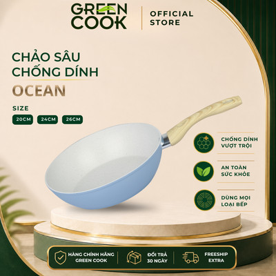 Chảo Sâu Vân Đá Ocean Grey 8 Lớp Chống Dính - Hàng Chính Hãng Green Cook