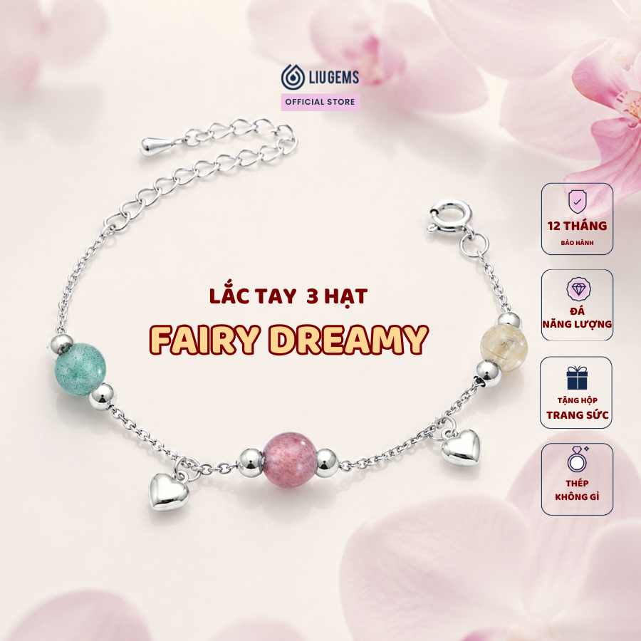 Vòng Tay Thép Không Gỉ Dreamy Fairy Kết Hợp 3 Hạt Đá  Phong Thuỷ Năng Lượng Liugems, VT13
