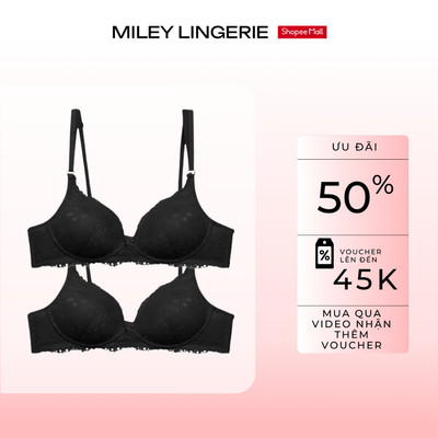 Combo 2 Áo Ngực Nữ Gọng Mềm Silicon Miley Lingerie, Ren Hoa Hồng Độc Đáo, Định Hình Nâng Đỡ Không Đau Cấn BRL1200