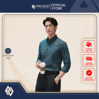 Áo sơ mi họa tiết nam Phan Nguyễn, chất liệu 100% cotton cao cấp, mềm mát, form regular fit SMD.1521