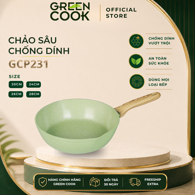 Chảo sâu chống dính PFOA free men đá ceramic miệng rót Green Cook GCP231