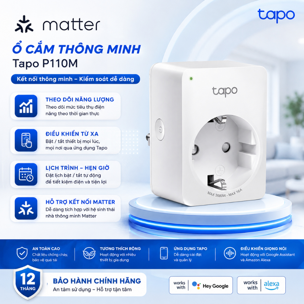 Ổ Cắm Tapo P110M Wi-Fi Thông Minh,Giám Sát Năng Lượng