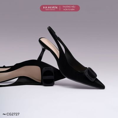 Giày cao gót nữ HÀ HUYỀN da lì mũi nhọn khóa nhựa quai hậu gót nhọn 5cm - CG2727