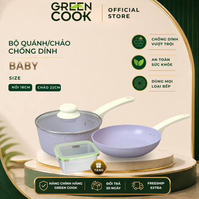 Bộ Nồi Chảo Chống Dính Green Cook GCS247-T2 (Quánh 18cm & Chảo 22cm)
