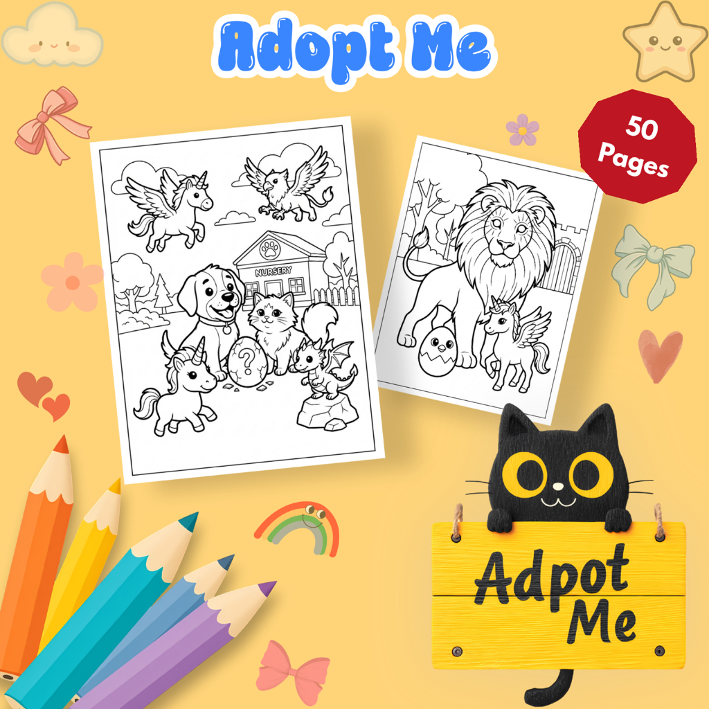 Bộ 50/25 tờ tranh tô màu, tranh tập tô cho bé hình trò chơi Adopt Me giấy A4, A5 M0233AM