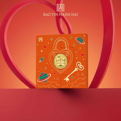 Đồng vàng 24K Nhân Chứng Tình Yêu họa tiết Gấu 0.1 chỉ tặng kèm bao bì Khóa Yêu Thương, Mở Hạnh Phúc - Bảo Tín Mạnh Hải