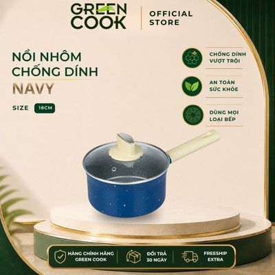Nồi Quánh Vân Đá Đáy Từ Chống Dính PFOA free Green Cook Xanh Navy GCS241-18cm