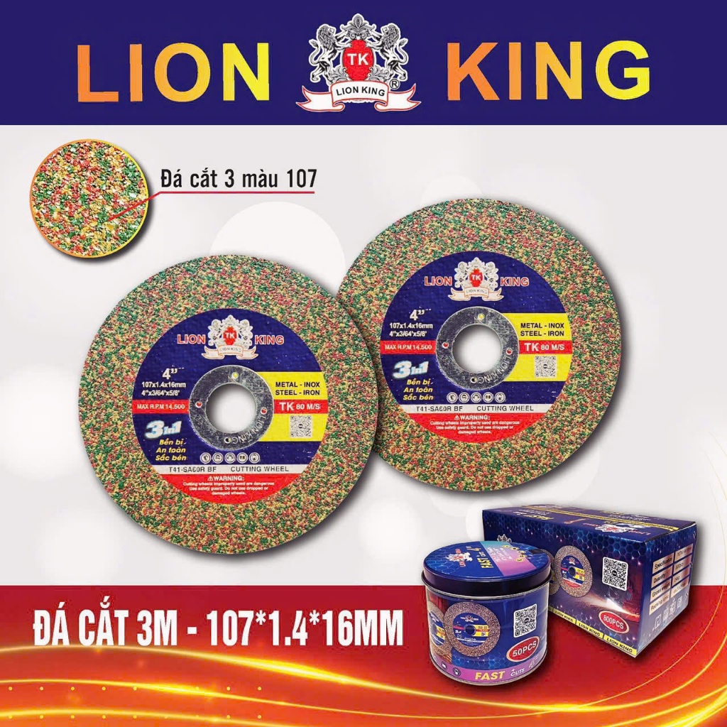 Đá Cắt Sắt LionKing Đa Năng Nhiều Phân Loại - Hộp 100 Viên Đá Cẳt Sắt, Inox Hiệu LionKing Chính Hãng
