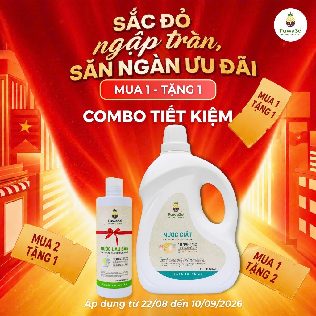 NƯỚC GIẶT Fuwa3e HƯƠNG CAM 3,8L – TẶNG NGAY NƯỚC LAU SÀN Fuwa3e 500ML 🍊