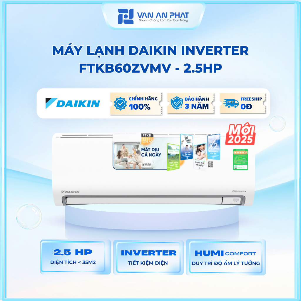 FTKB60ZVMV | Máy Lạnh Daikin Inverter 2.5HP FTKB60ZVMV  – Hàng Chính Hãng, Tiết Kiệm Điện