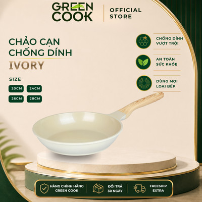 Chảo đúc cạn đáy từ GCP233 chống dính PFOA free men gốm IVORY Green Cook