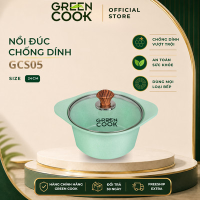 Nồi đúc đáy từ chống dính PFOA free men đá xanh ngọc Green Cook GCS05