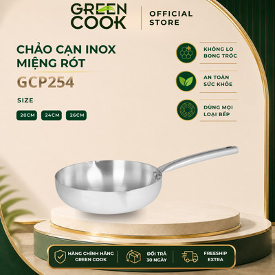 Chảo Inox 3 Lớp Nguyên Khối Green Cook GCP254