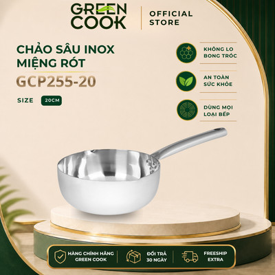 Chảo Sâu Inox 3 Lớp Nguyên Khối Miệng Rót Green Cook GCP255-20IH