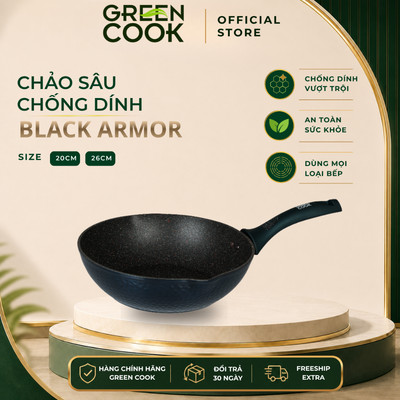 Chảo Đúc Nguyên Khối Black Amor Green Cook GCP2513 (không nắp) - Dùng Cho Mọi Loại Bếp