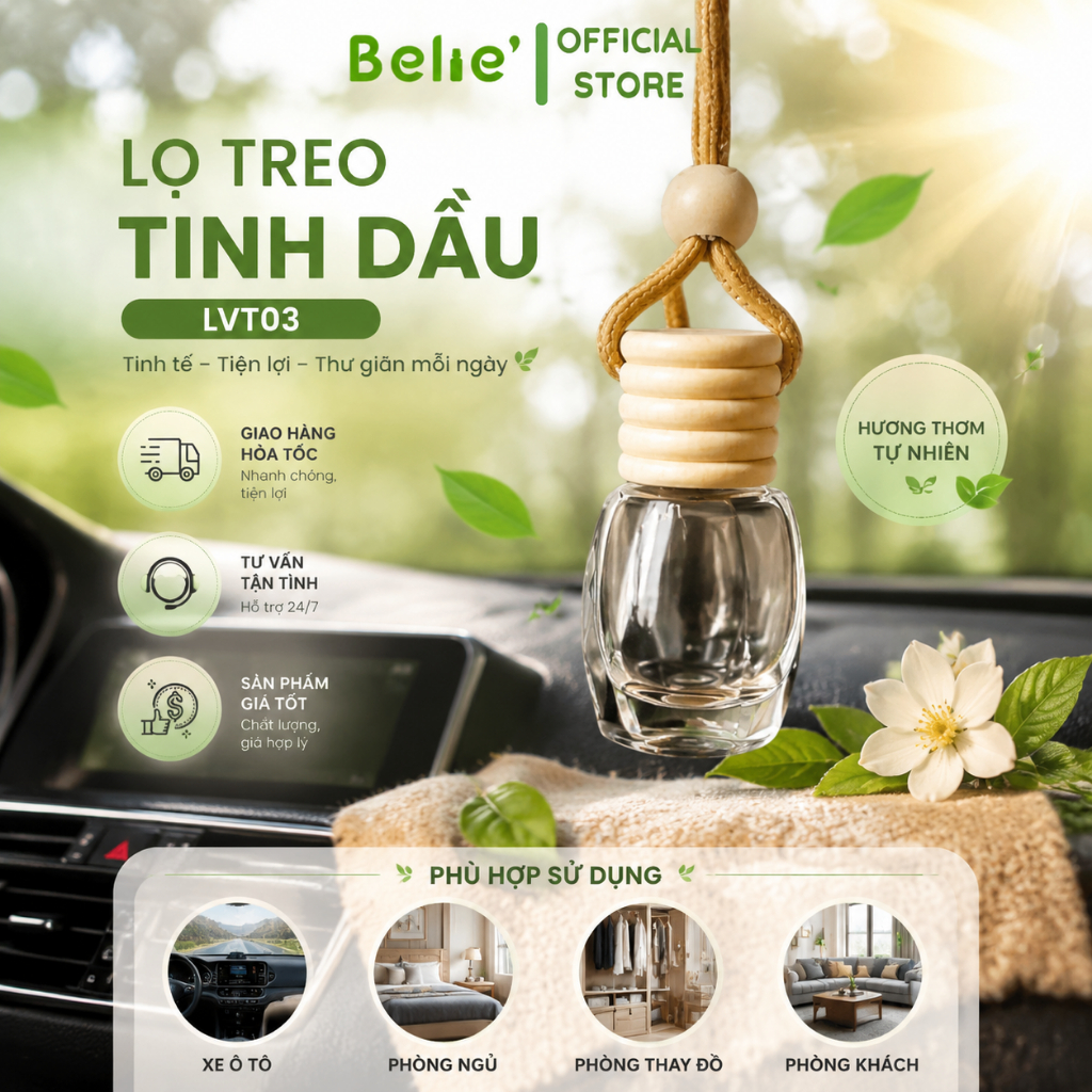 Lọ Treo Tinh Dầu Xe Ô Tô , Phòng Ngủ LVT03 - Belie'