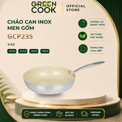 Chảo Men Gốm Trắng 3 Lớp Inox Nguyên Khối và 4 Lớp Chống Dính PFOA free Green Cook GCP235