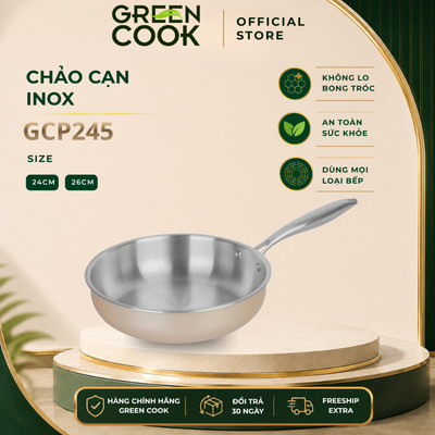 Chảo Inox Nguyên Khối  Đáy Từ Green Cook GCP245 – Truyền Nhiệt Nhanh, Sử Dụng Được Trên Mọi Loại Bếp