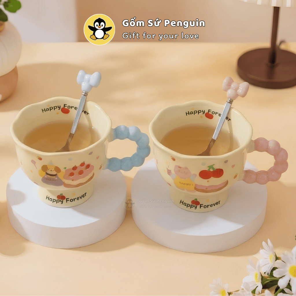 [Penguin] Ly sứ Happiday phong cách Hàn Quốc 350ml cốc sứ quà tặng nữ decor góc học tập